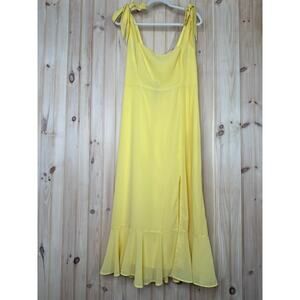NWT Lulus Summer Invite Yellow Tie-Strap Tiered Midi Dress Ruffled Size XL